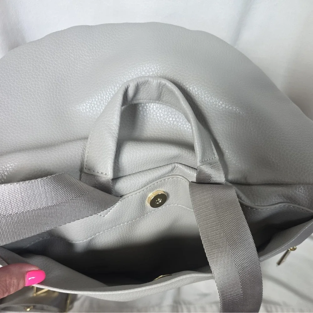 Fawn Design The Original Diaper Bag Gray Vegan Leather Convertible Backpack Tote